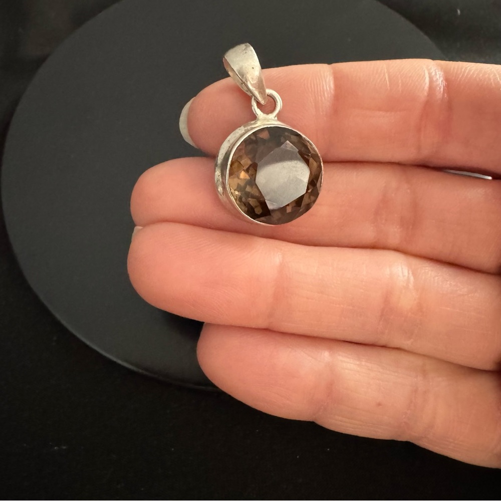 Sterling Silver Smoky Quartz Necklace 15” - 3mm Herringbone - Picture 7 of 12